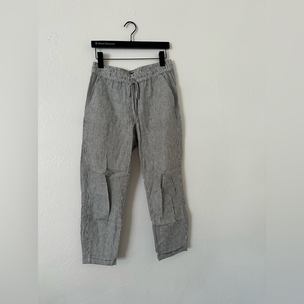 Jcrew tie front linen pants grey and white stripe